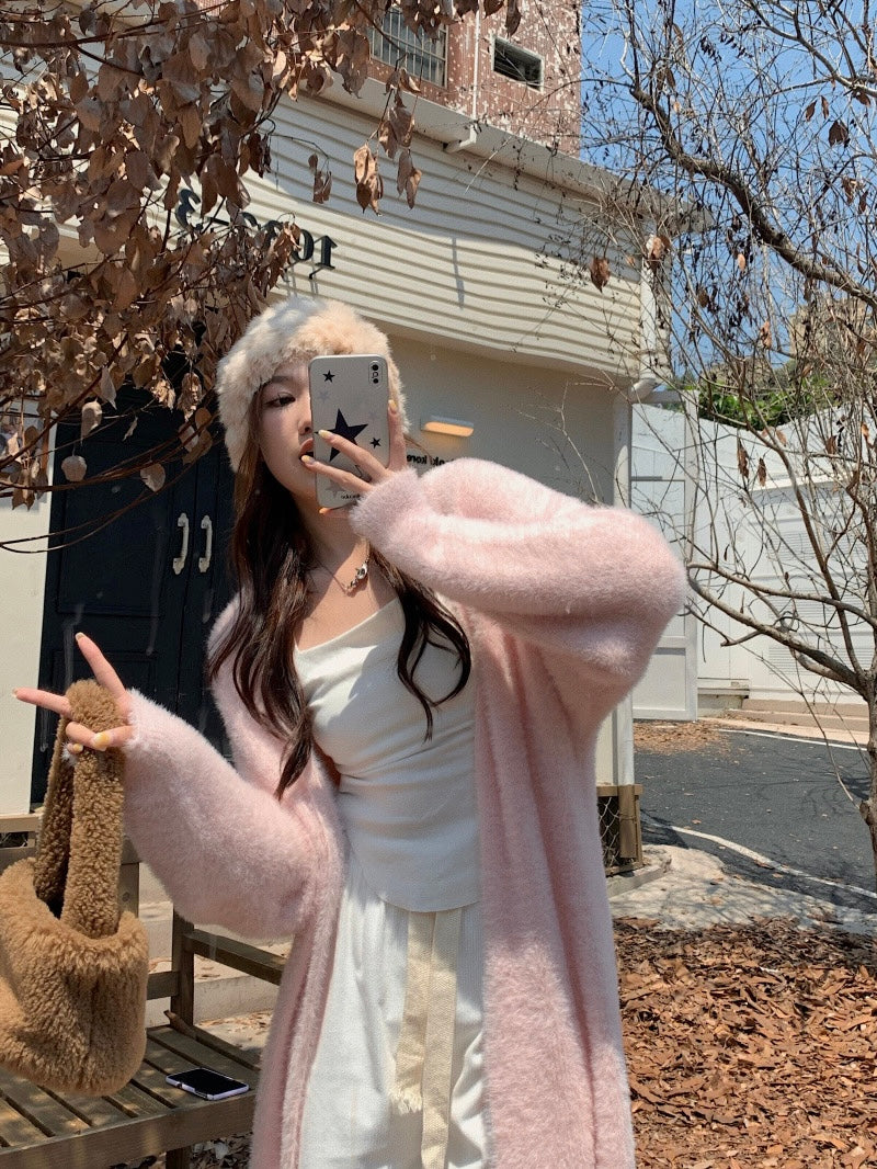 Amelia Fuzzy Long Cardigan Top/ Outerwear (Cream)