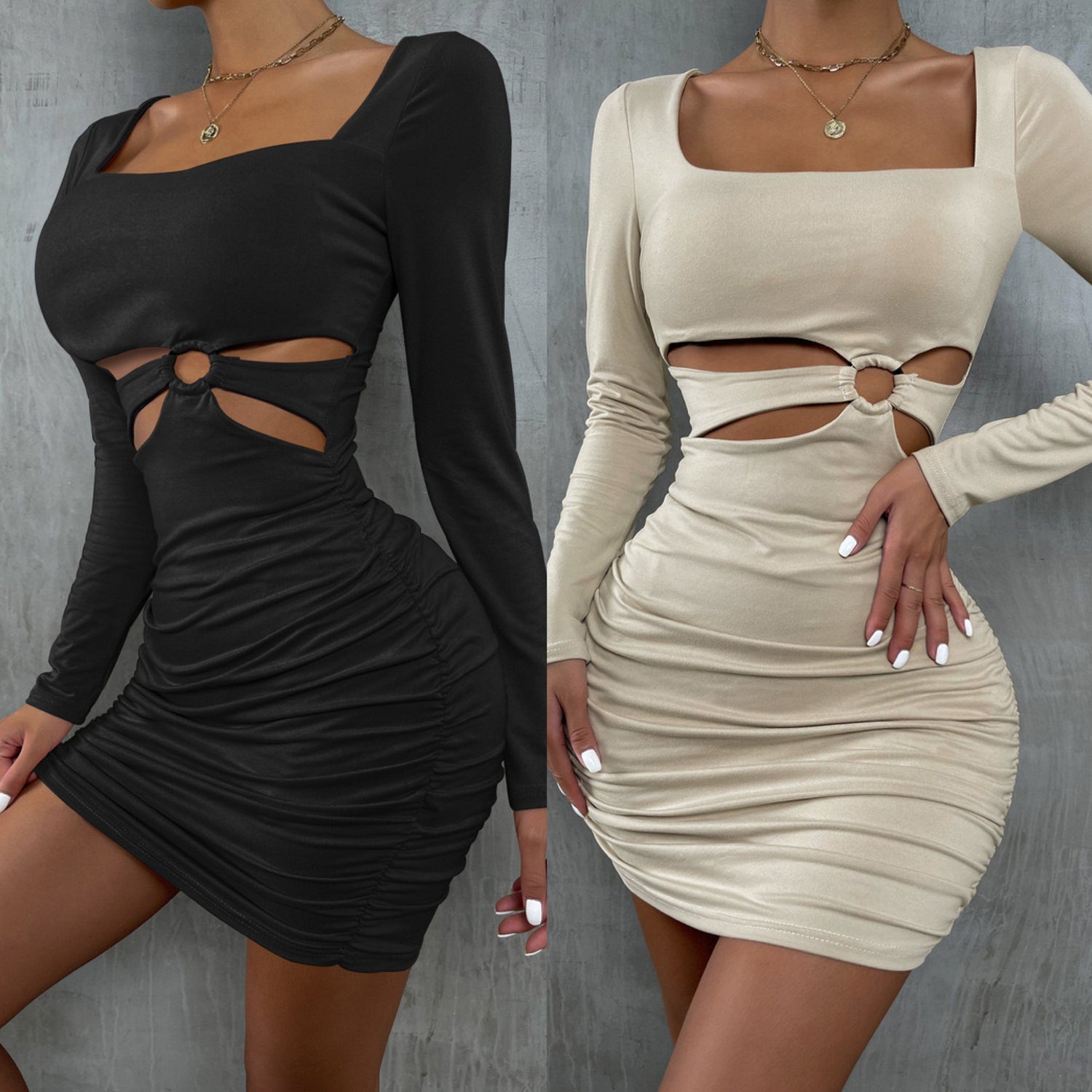 Lona Waist Cut Long Sleeve Dress