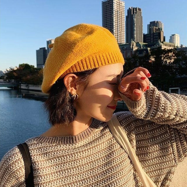 H04 Knitted Beret Hat (Pink)