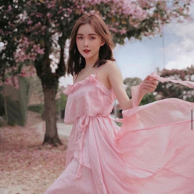 PA022 Fairy Pink Maxi Dress (S, M, L) - Hearts & Kisses Fashion Boutique - HNK Online Fashion Malaysia - Shop Dress, Tops, Pants, Rompers, Sportswear & more. We Ship To Malaysia & Singapore.