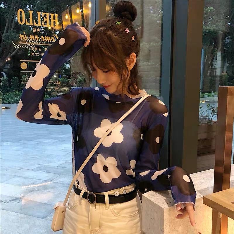 PD031 Floral Long Sleeve Mesh Top - Hearts & Kisses