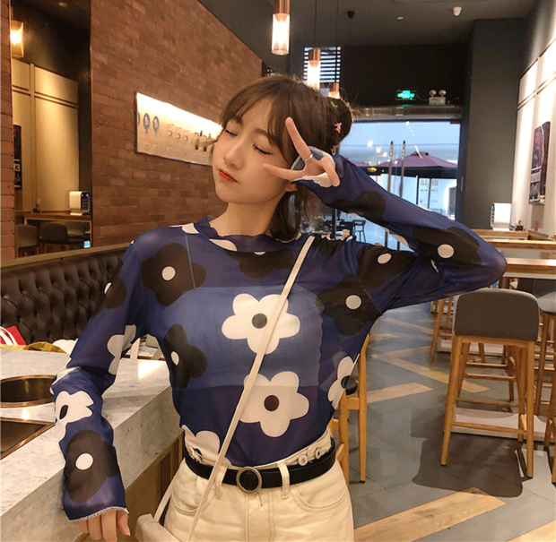 PD031 Floral Long Sleeve Mesh Top - Hearts & Kisses