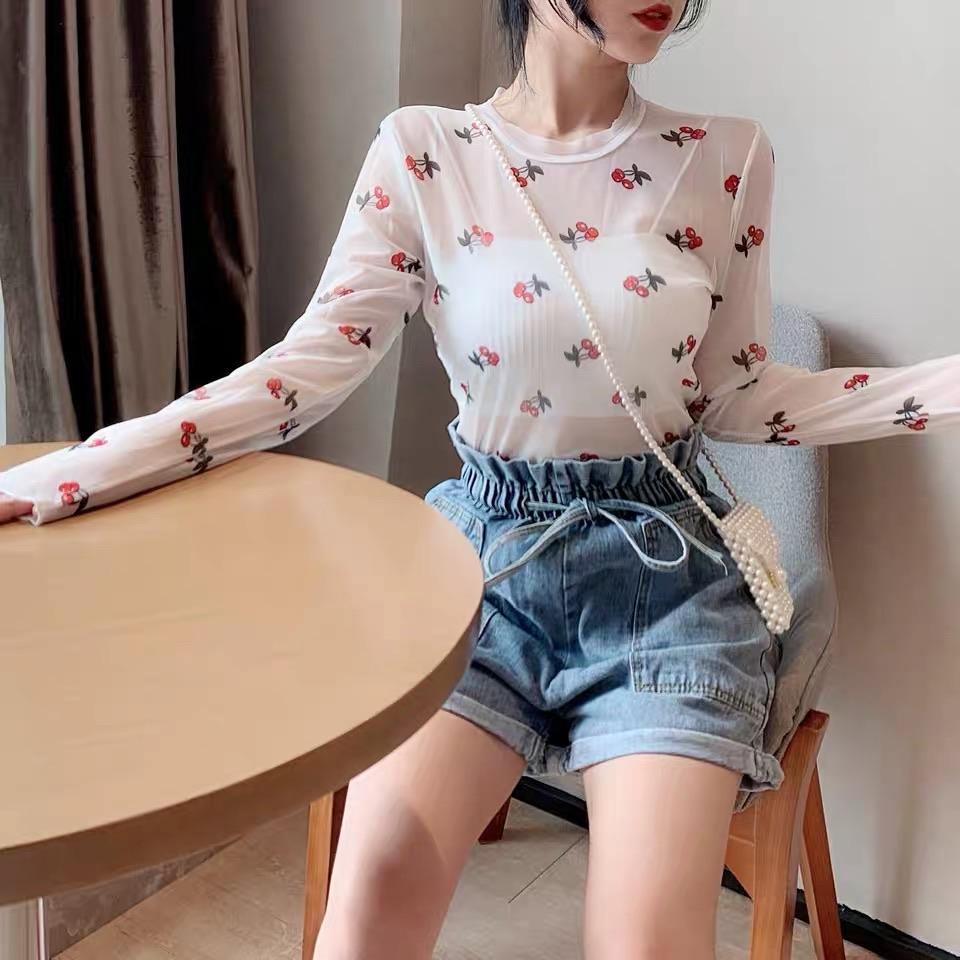 PD031 Floral Long Sleeve Mesh Top - Hearts & Kisses