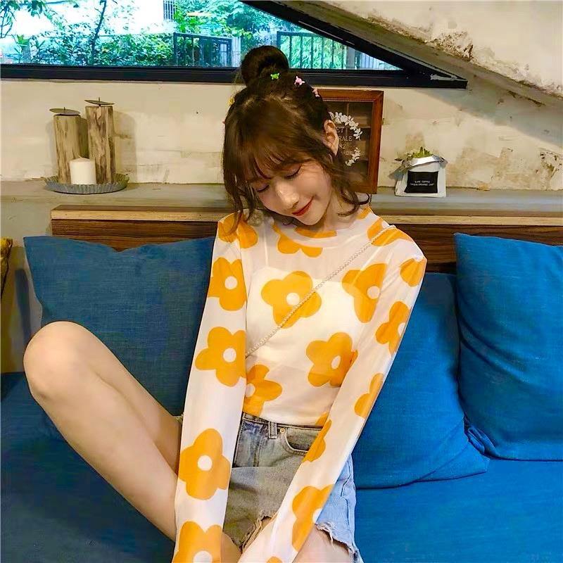 PD031 Floral Long Sleeve Mesh Top - Hearts & Kisses