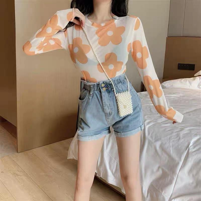 PD031 Floral Long Sleeve Mesh Top - Hearts & Kisses