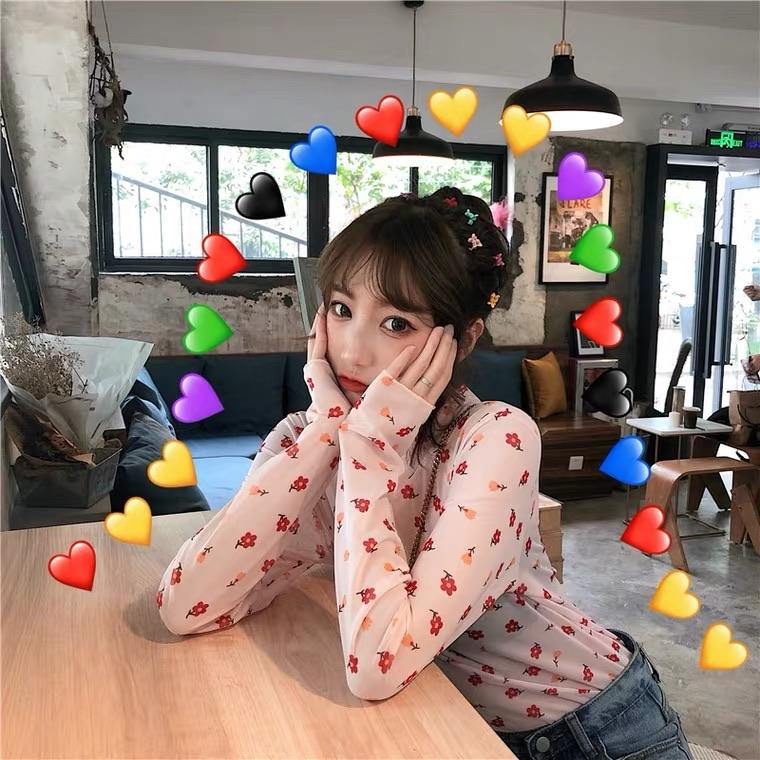 PD031 Floral Long Sleeve Mesh Top - Hearts & Kisses