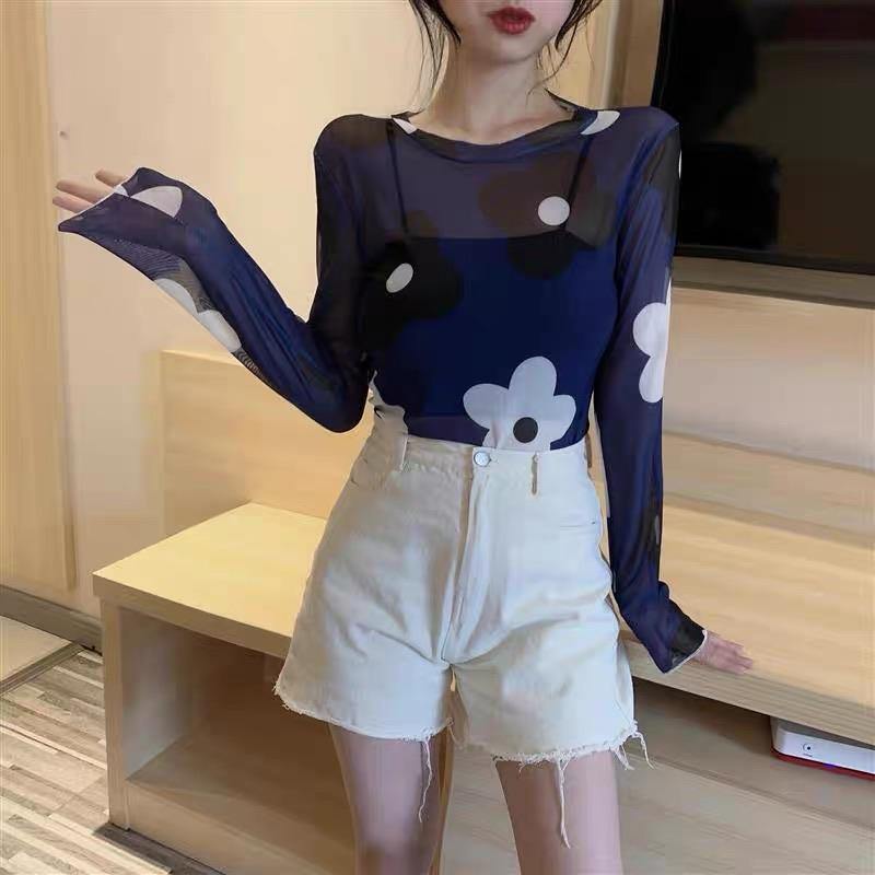 PD031 Floral Long Sleeve Mesh Top - Hearts & Kisses
