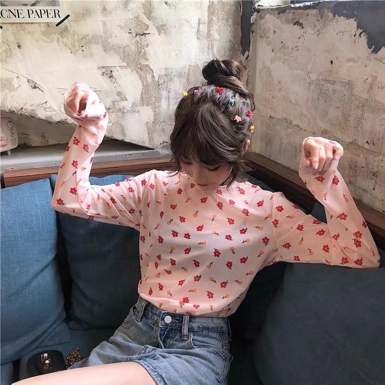 PD031 Floral Long Sleeve Mesh Top - Hearts & Kisses