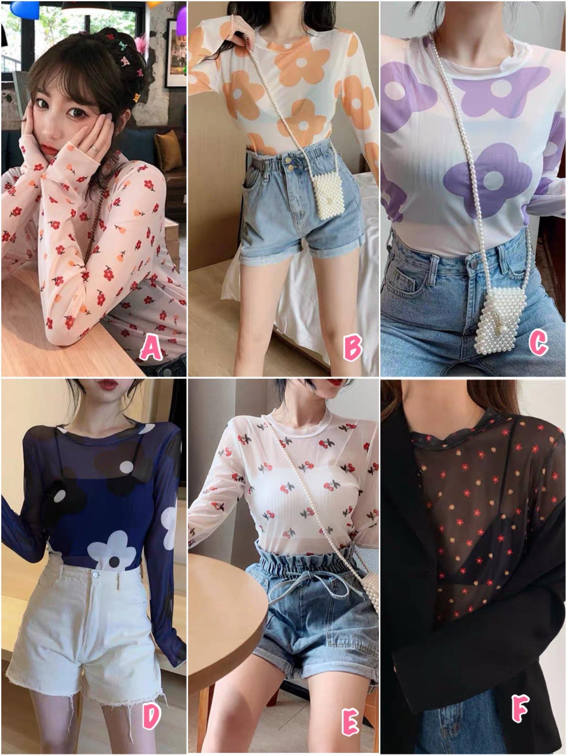 PD031 Floral Long Sleeve Mesh Top - Hearts & Kisses