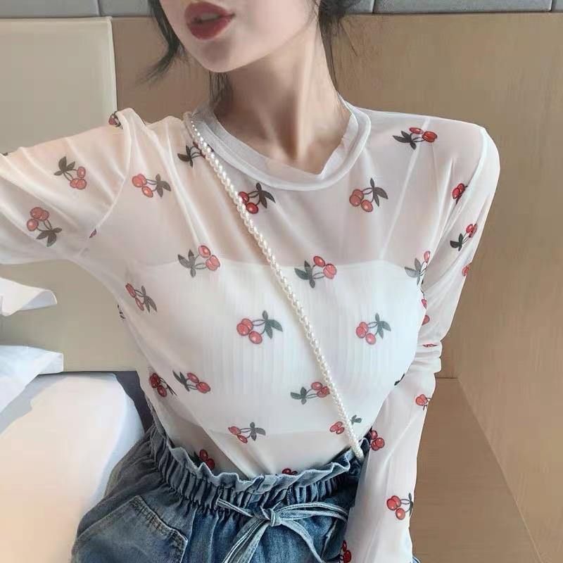 PD031 Floral Long Sleeve Mesh Top - Hearts & Kisses