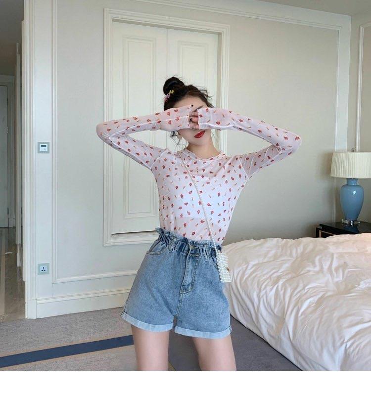 PD031 Floral Long Sleeve Mesh Top - Hearts & Kisses