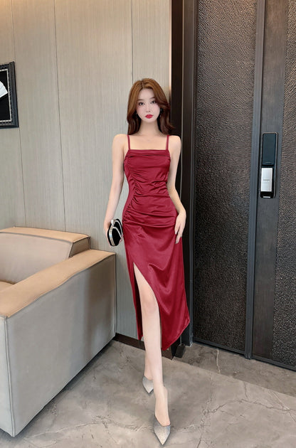 Silky Wine Red Dress(S, M)