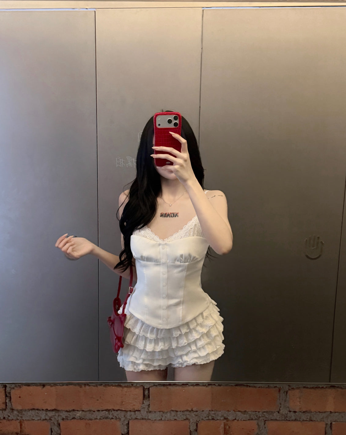 White Lace Mix Silk Top + Shorts