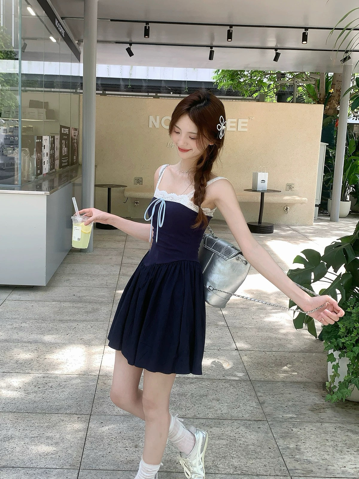 Laces Strap Navy Mini Dress