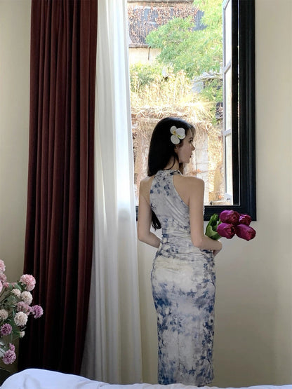 Blue Flo Cheongsam CD026 Long Dress (S, M, L)