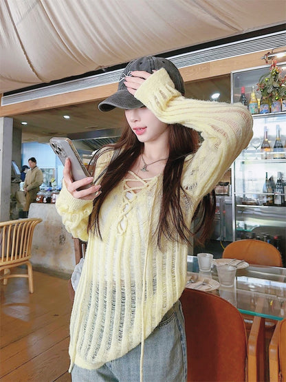 Yellow Knitted Long Sleeve Outerweartop