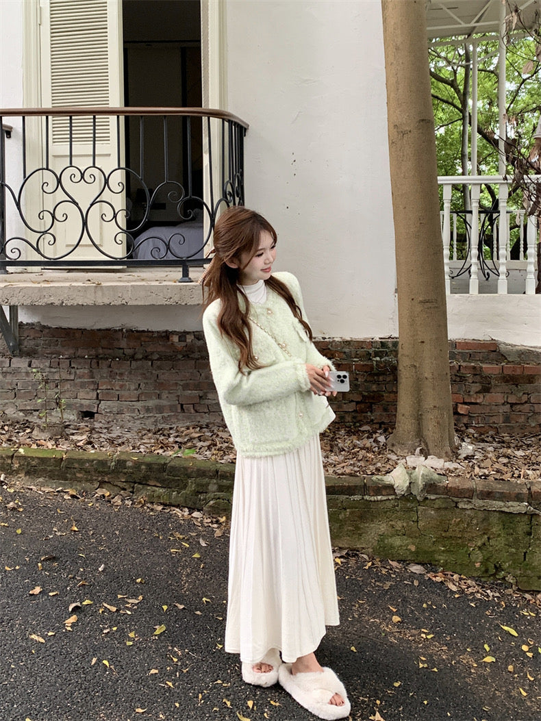 Milky Mint Fuzzy Cardigan Top