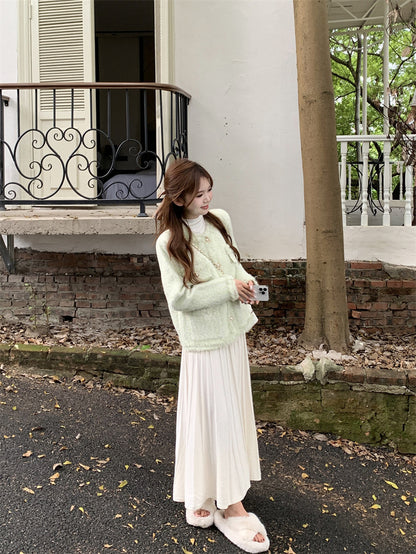 Milky Mint Fuzzy Cardigan Top