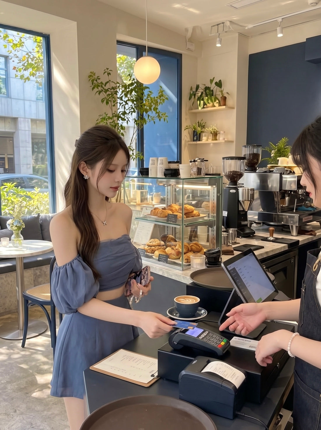 Off Shoulder Crop Top + Skort Two Pieces Set (Blue, Brown)