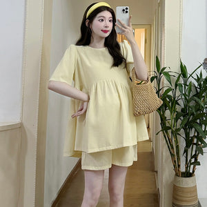 Yellow Puff Sleeve Cute Mom Two Piece Set