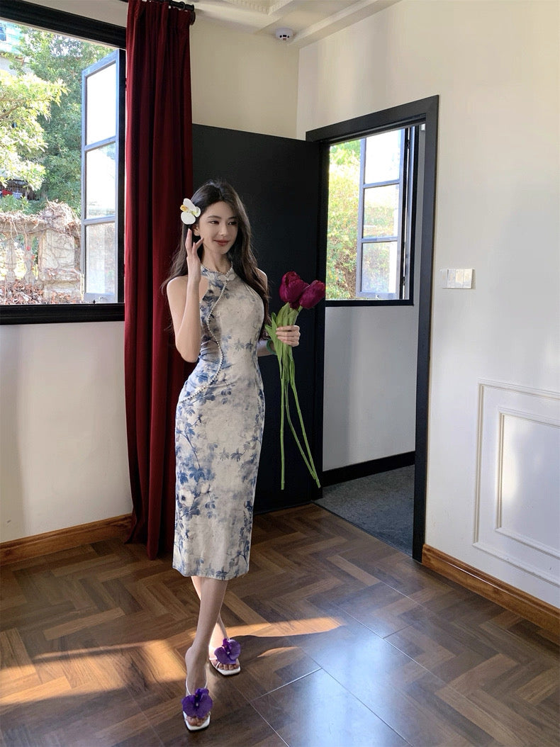 Blue Flo Cheongsam CD026 Long Dress (S, M, L)