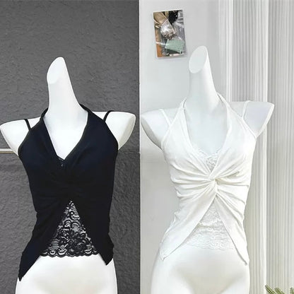 Mix Lace Round Collar Singlet Top