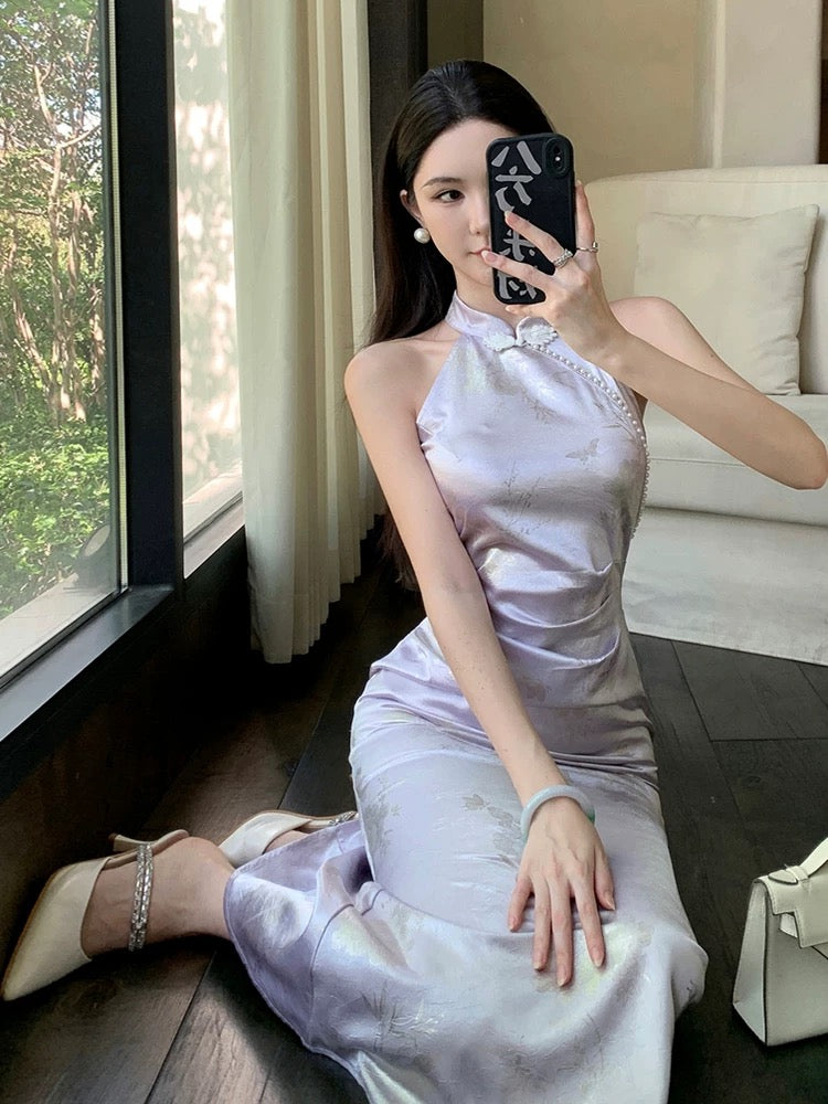 Purple Cheongsam CD037 Long Dress (S)