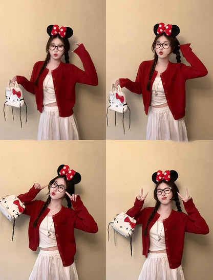 Ribbon Logo Long Sleeve Cardigan Top