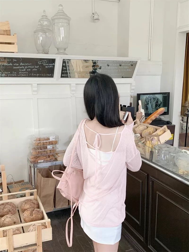 Pink Thin Knitted Long Sleeve Top
