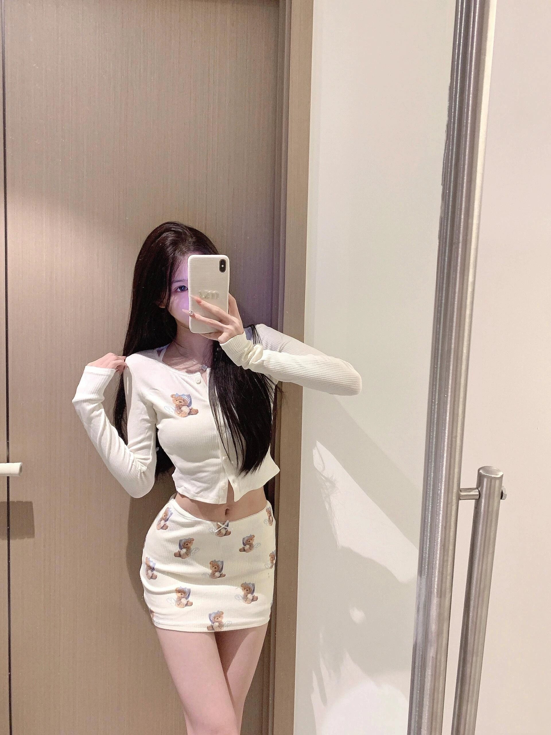 Teddy Top +Cardigan +Skirt Three Pieces Set