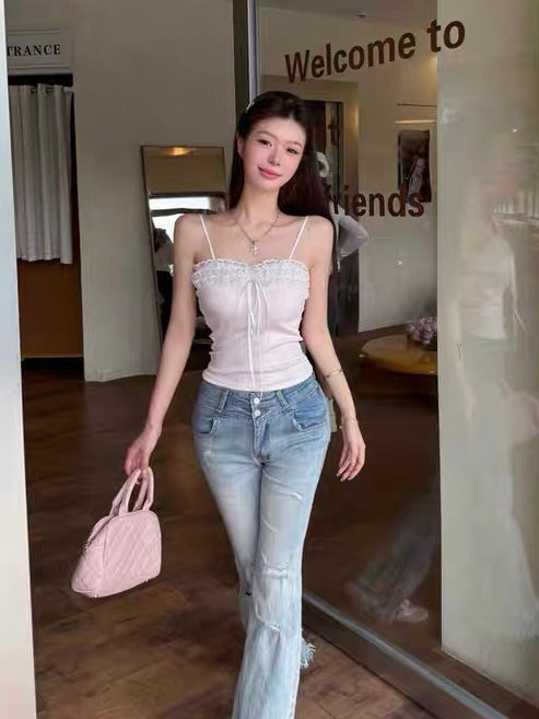 Mix Lace Strap Tube Top (Pink, Green, White, Blue)