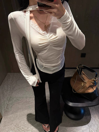 Thin Mix Laces Blink Long Sleeve Top With Strap