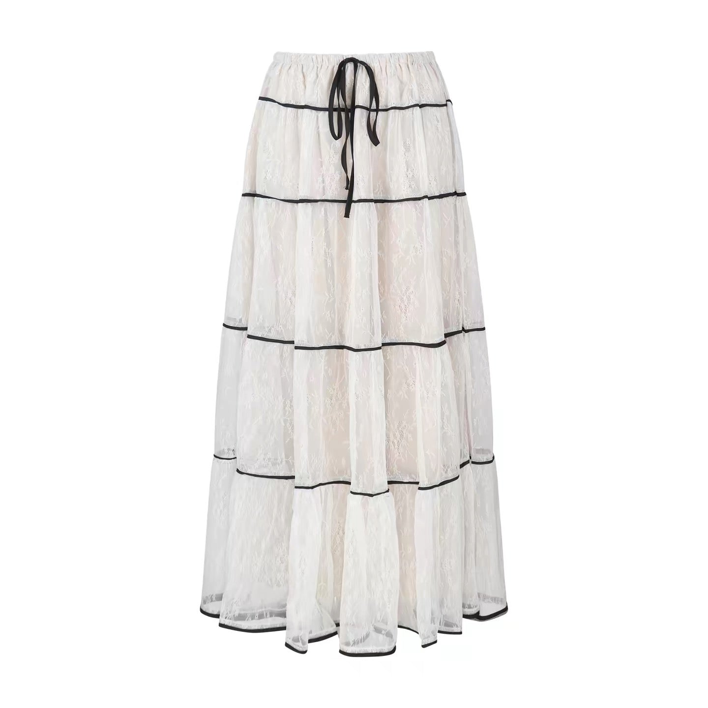 White Laces Black Ribbon Long Skirt SK31