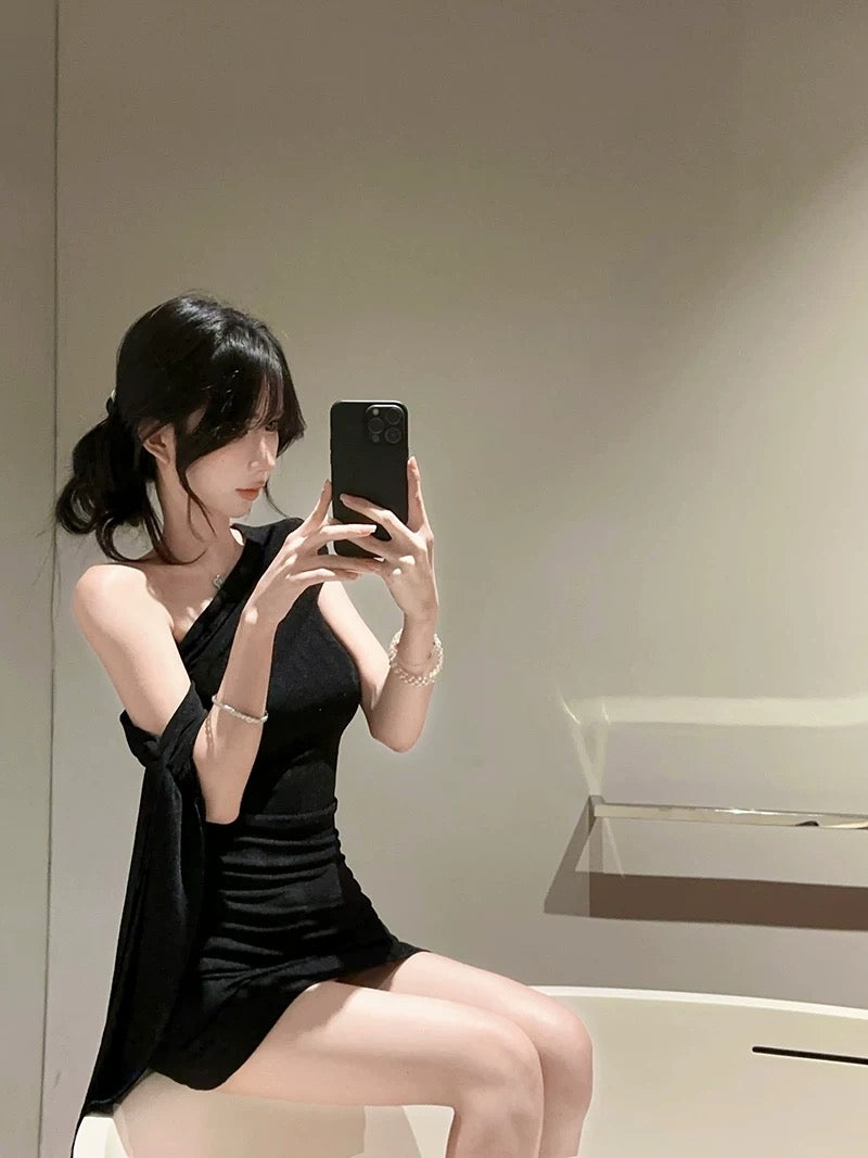 Black Off Side Shoulder Tube Dress