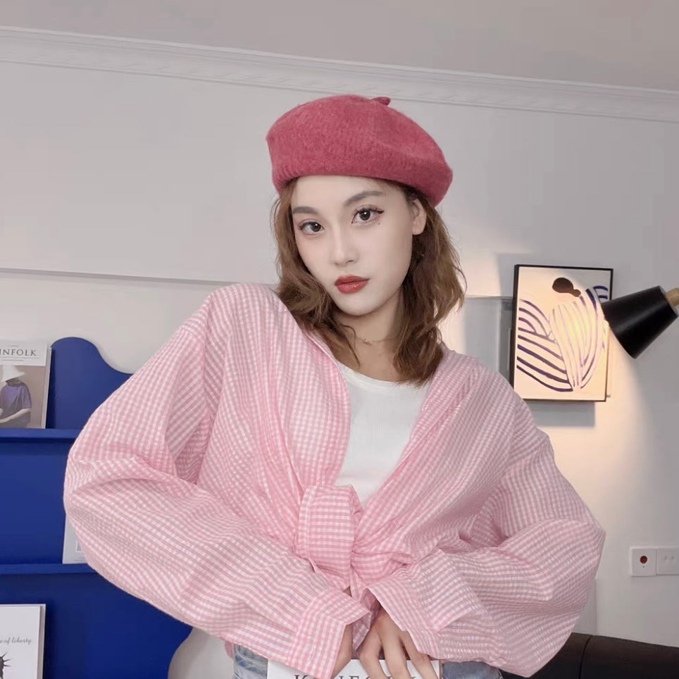 H04 Knitted Beret Hat (Pink)