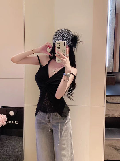 Mix Lace Round Collar Singlet Top