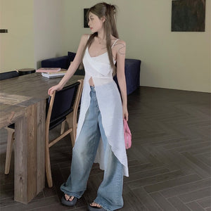 Lily Strap Unequal Long White Top