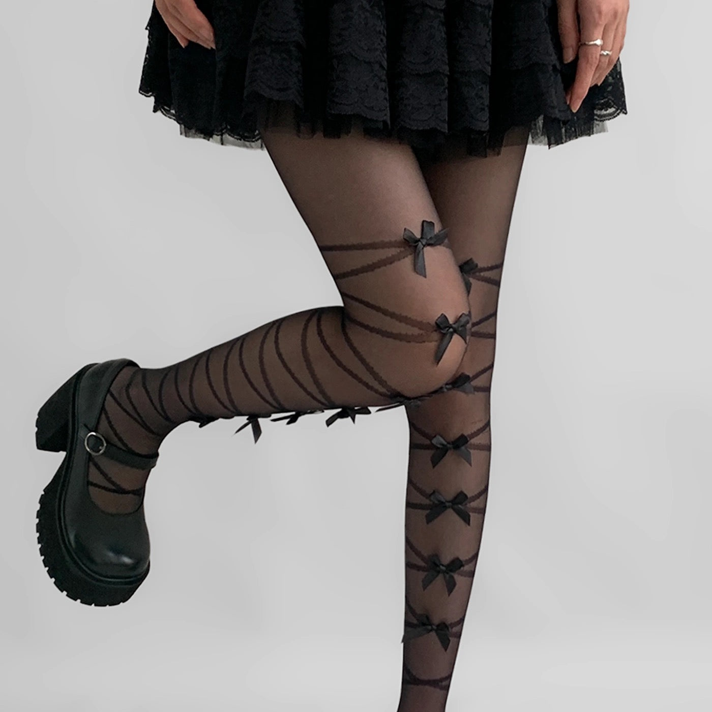 S015 Mini Ribbons Black Legging Socks