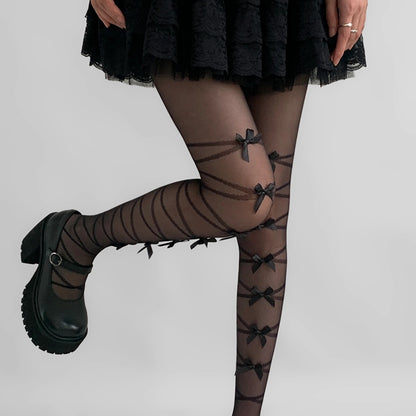 S015 Mini Ribbons Black Legging Socks