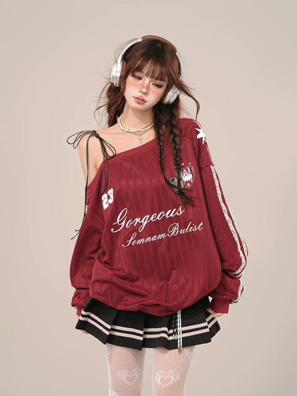 No23 Off Side Shoulder Long Sleeve Ball Tee Top