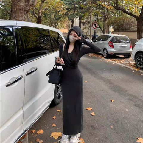 Bara Long Sleeve Dark Grey Maxi Dress