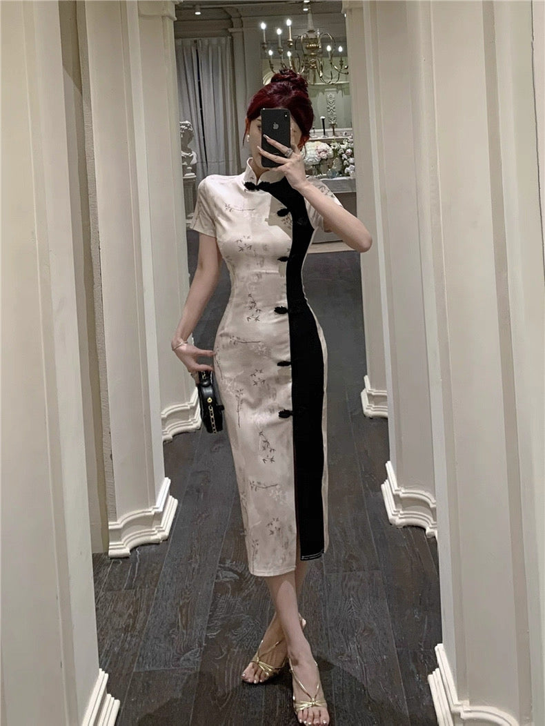 Black Mix Cheongsam CD004 Long Dress