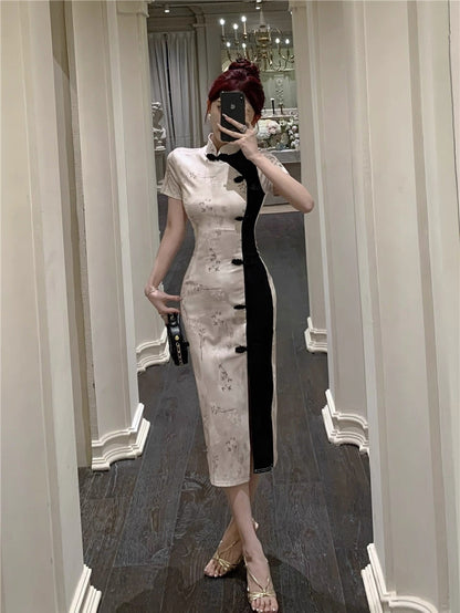 Black Mix Cheongsam CD004 Long Dress