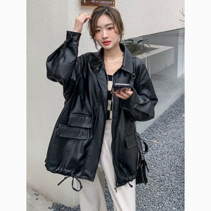 Black PU Leather Oversize Jacket