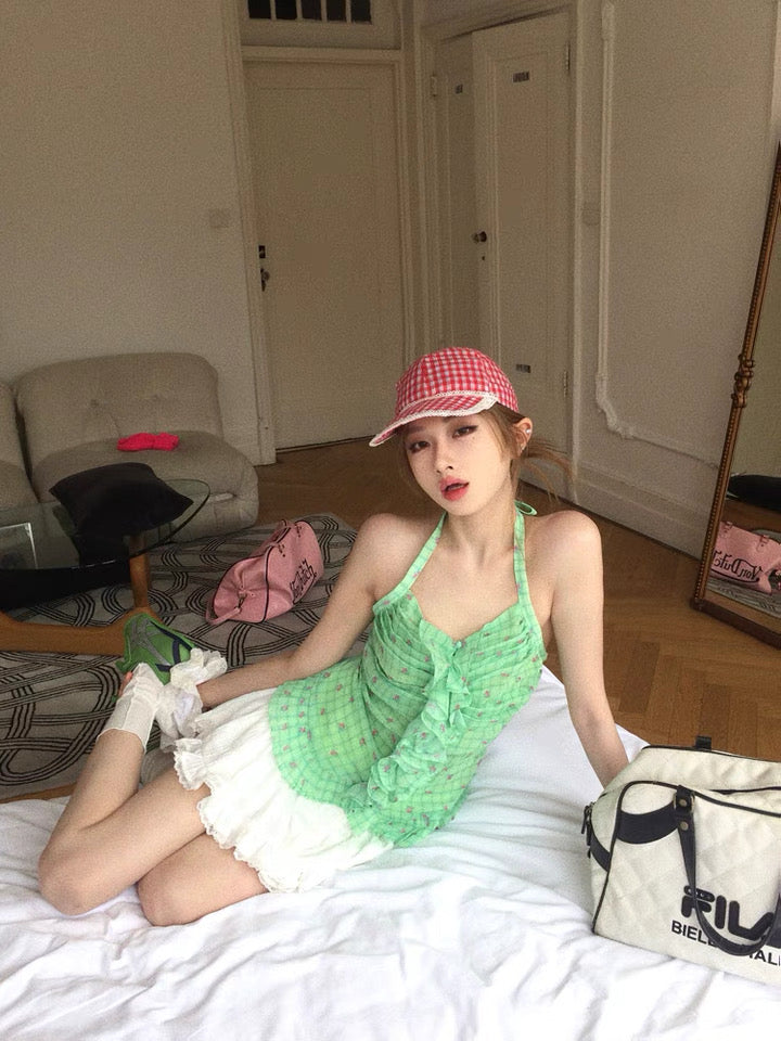 Pink Flo Ruffles Green Top