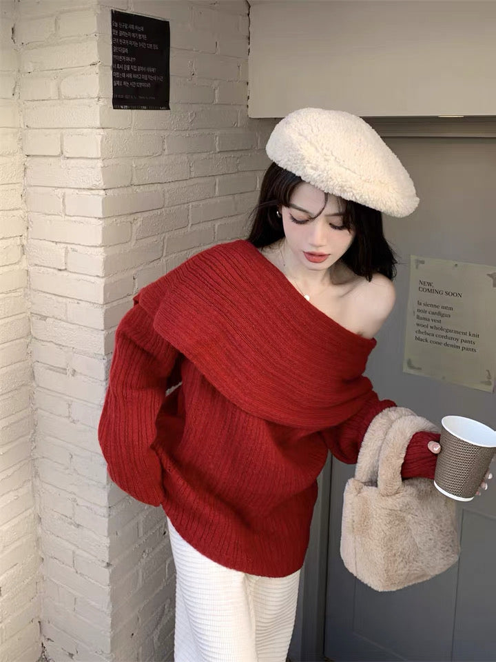 Off Shoulder Knitted Long Sleeve Top