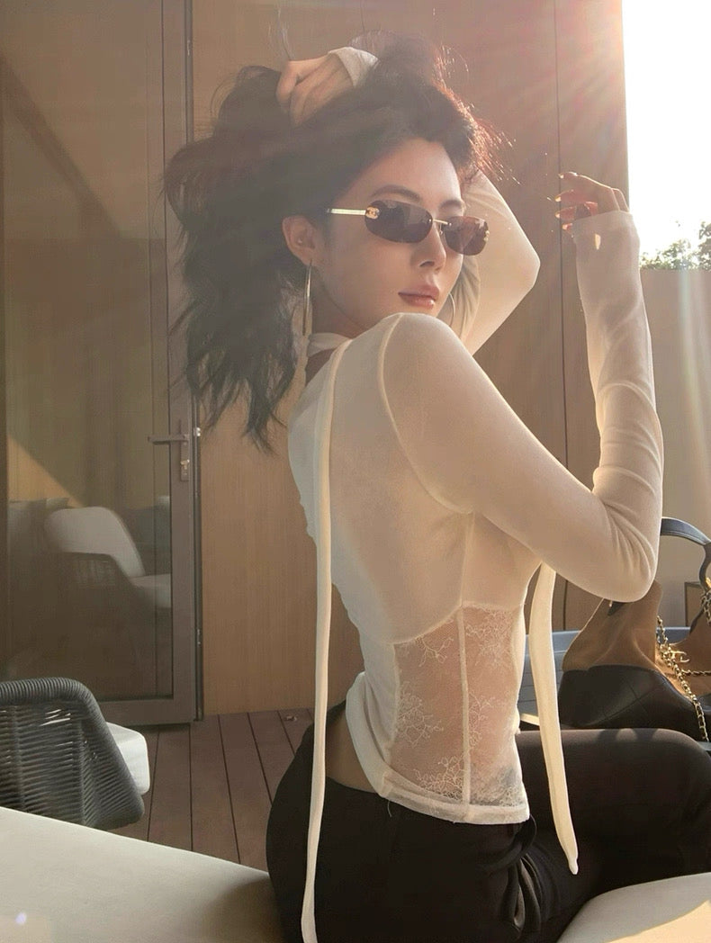 Thin Mix Laces Blink Long Sleeve Top With Strap
