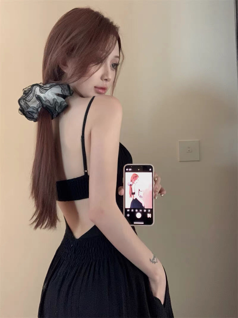 Bareback Summer Strap Dress (Black)