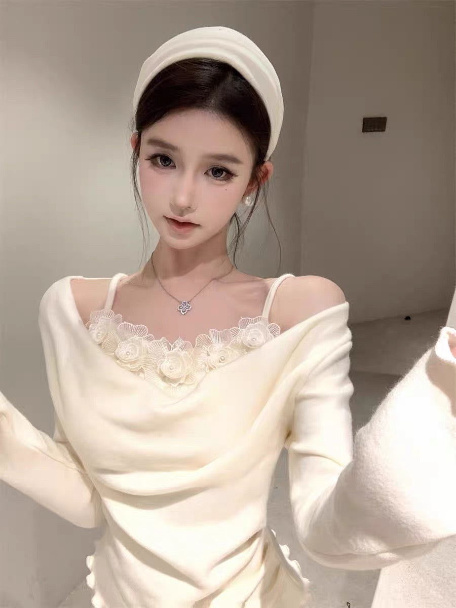 3D Flo Collar Long Sleeve Knitted Top