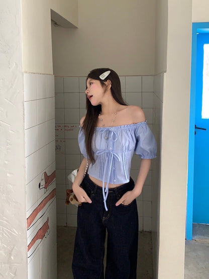 Puff Sleeve Stripe Blue Top